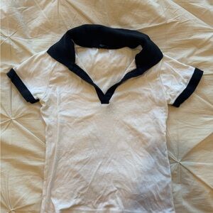 Brandy Melville White and Black Polo Shirt
